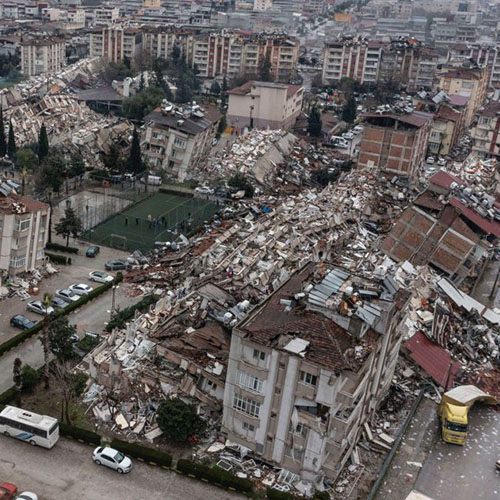 rubble and collapsed buildings